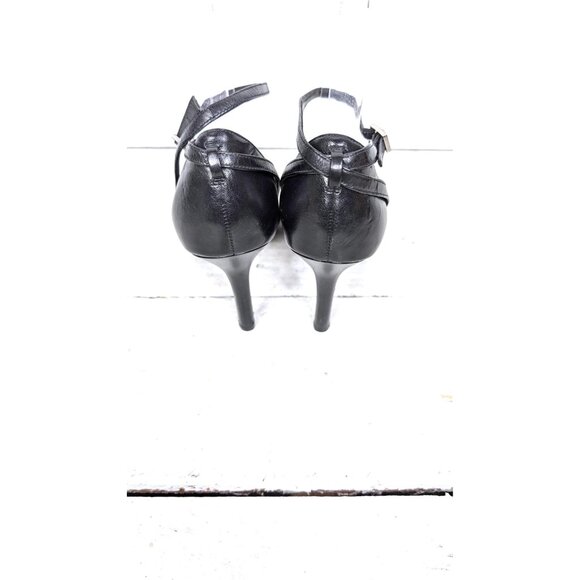 Aldo black leather pointy high heel stiletto ankle strap pumps - Picture 4 of 7